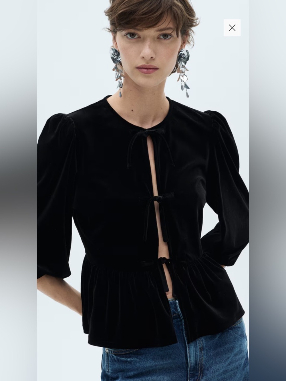 Mango Black Velvet Tie-Front Blouse